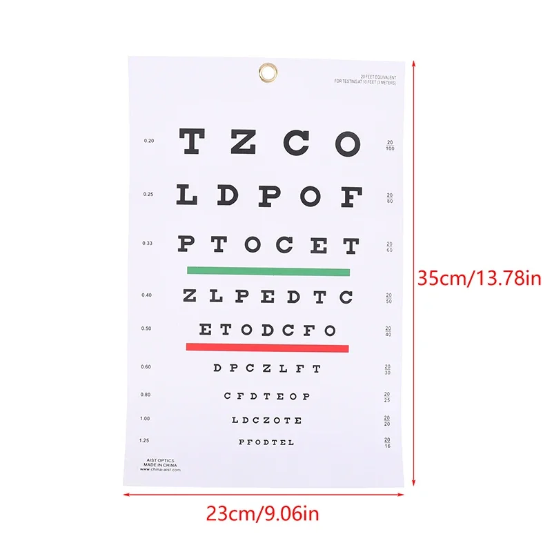 Grafico oculare Snellen in PVC 20 piedi Grafici per test oculari a bassa visione per la scuola materna Strumento per l'esame oculare 22 x 10,8 pollici con punto stick Occluder