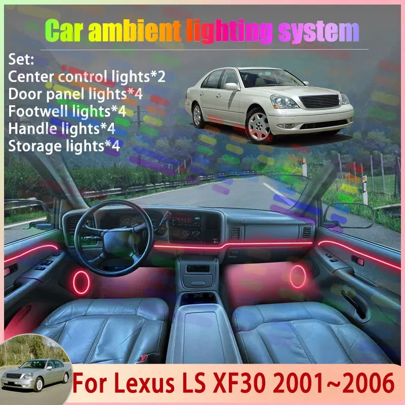 

For Lexus LS XF30 MK3 Celsior 2001~2006 2002 2003 2/18 in 1 Car Atmosphere Light Lamp RGB Shade Ensemble Streamer Atmosphere Set