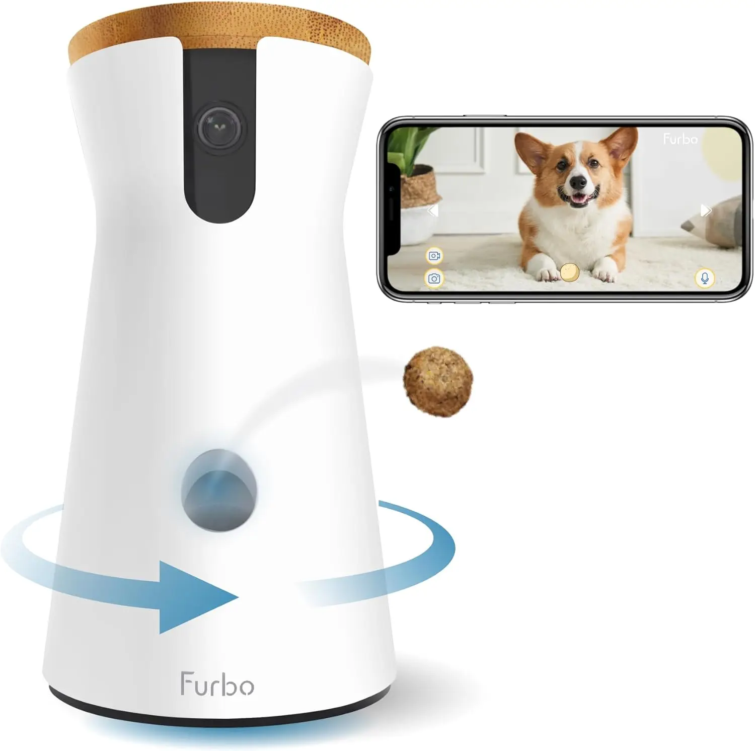 

360° Dog Camera: Home Security Camera with Barking Alerts, Rotating Pet Treat Camera with Phone App, Smart Home Indoor