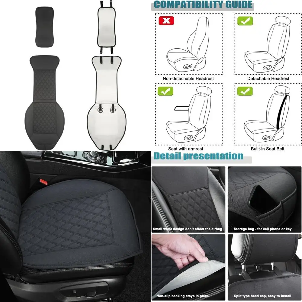 

Linen Car Seat Covers-Breathable & Soft-Front Car Seat Protector Universal Fit 90% Cars,SUVs,Trucks,Diamond Pattern-1Pair,Black