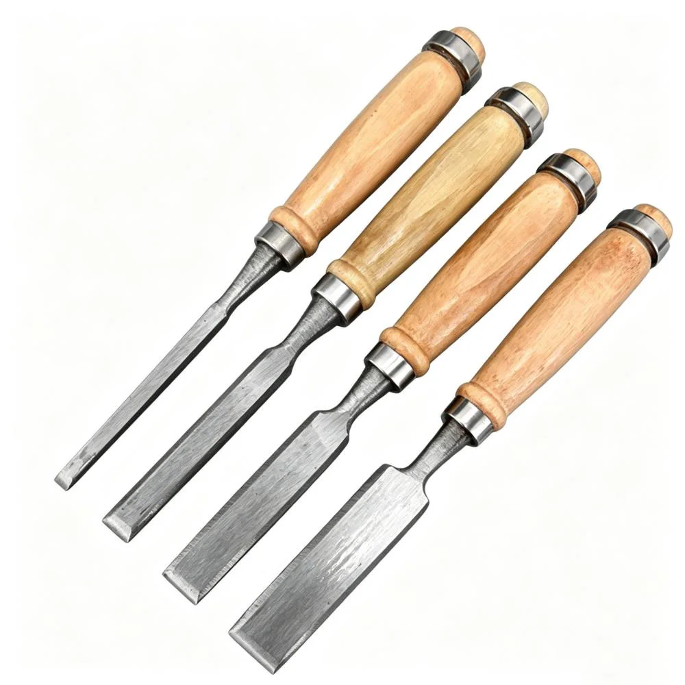4pc Wood Chisel Set with Storage Pouch Wooden Handle Carpenter Flat Chisel Sharp Carving Chisels Woodworking Hand Tools Kit