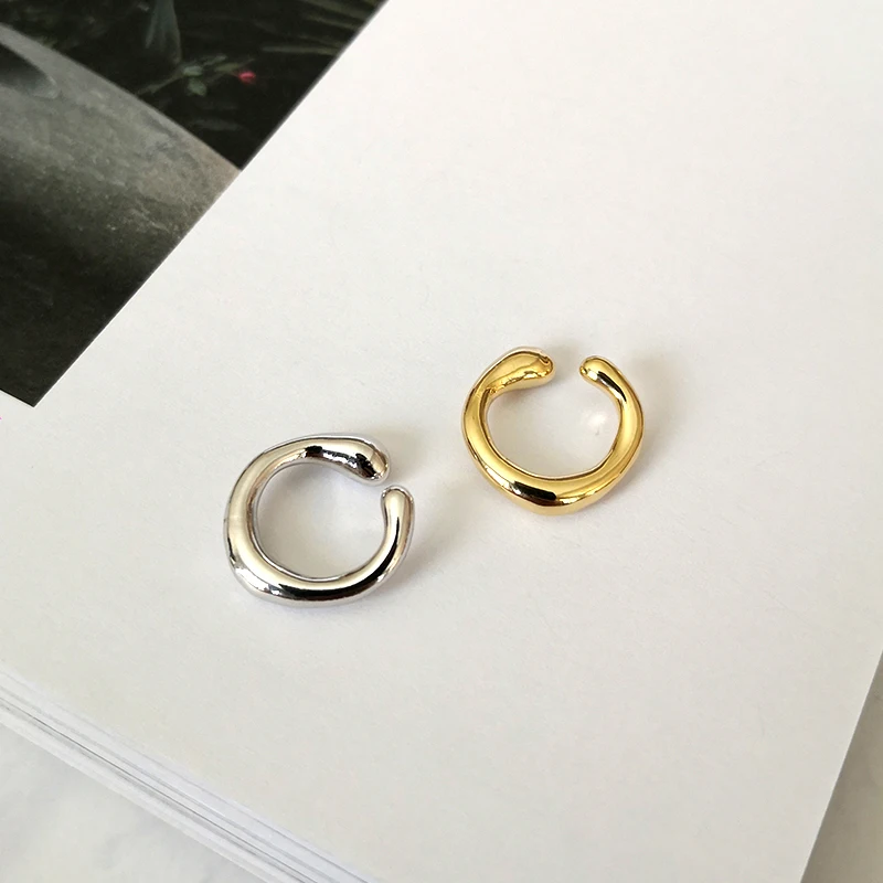 GHIDBK Solid Gold Color Earrings without Piercing Geometric Round Ear Cuff Minimalist Cartilage Earrings Women Simple Jewelry