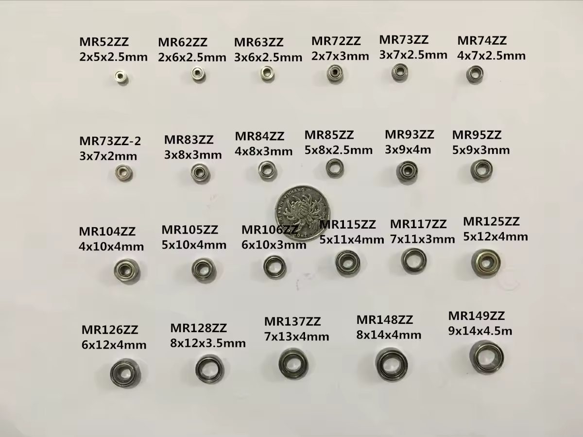 10 шт. миниатюрных подшипников серии MR: MR52ZZ, MR63ZZ, MR74ZZ, MR84ZZ, MR85ZZ, MR95ZZ, MR105ZZ. Шариковые подшипники с металлическим экраном.