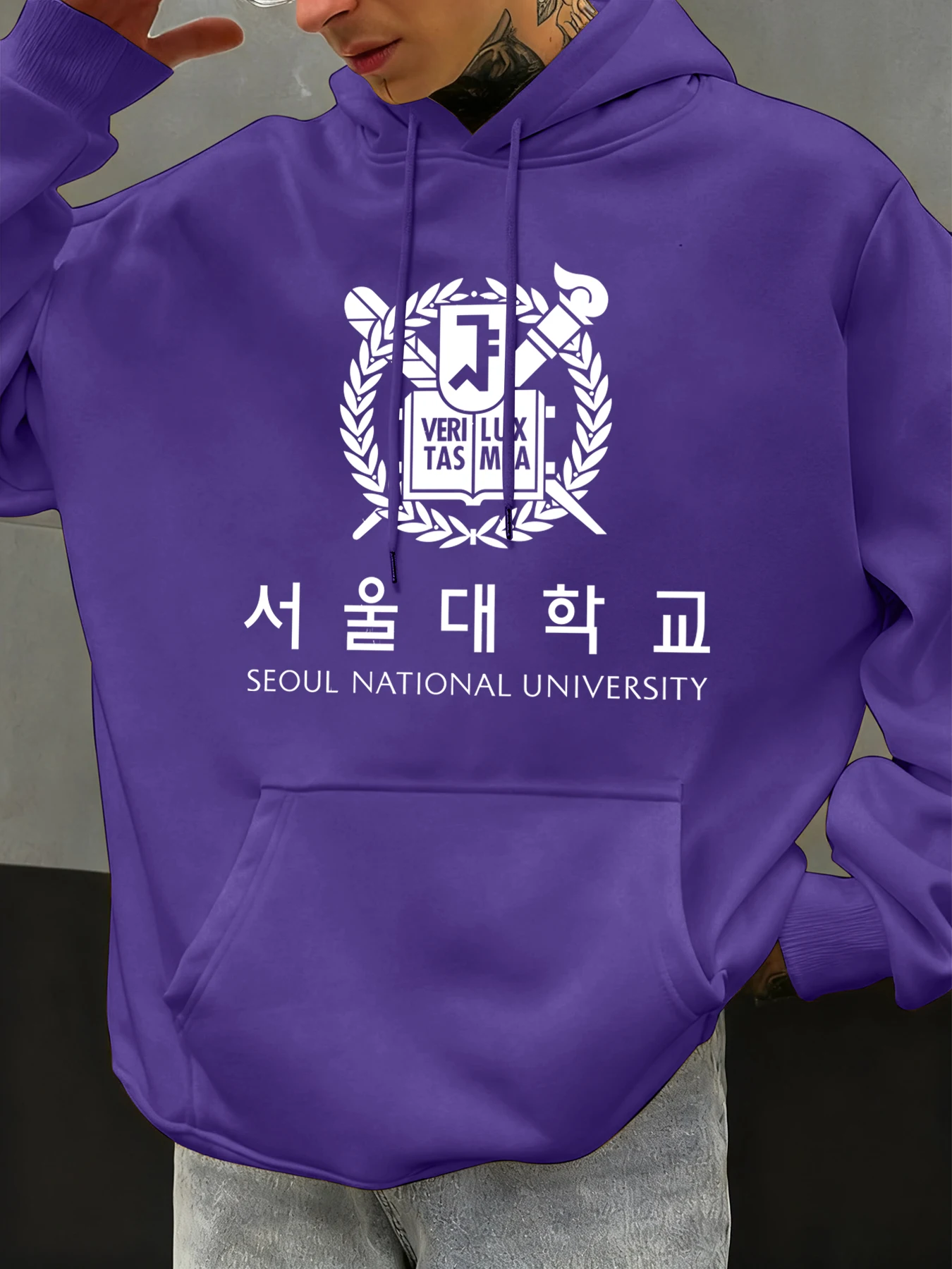 Seoul National University Printed Hoody Men Oversize Fleece Casual Hoodies Autumn Hip Hop Sportswear Fashion Street Clothing