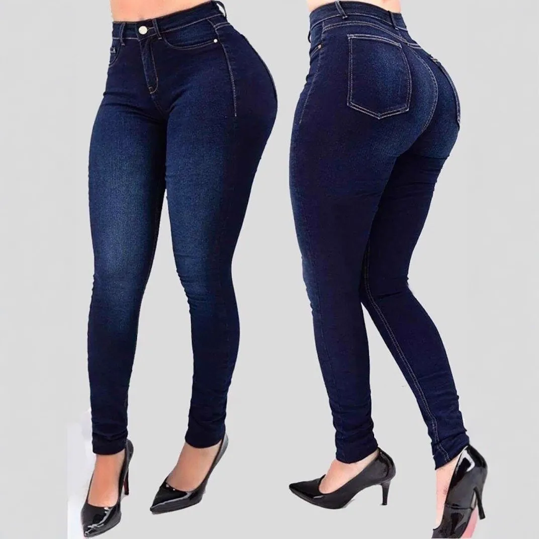 

Fashionable High-Waist Slim Fit Women's Jeans Elastic Cuffed Pants Autumn Winter New Arrival Cross-Border Ladies' Denim Trousers