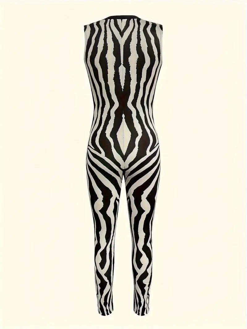 Combinaison élégante dos nu à motif zèbre pour femmes européennes et américaines