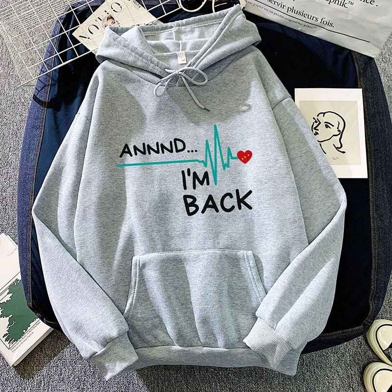 2024 Autumn Hoodie Women's Casual Hooded Sweatshirt Creative Hoodie Matching Streetwear I'M Back Pattern Monogram Hoodie CYXX117