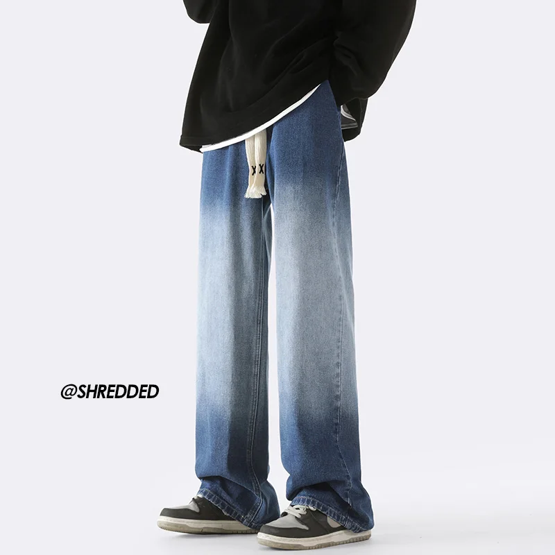 

Мужские прямые свободные джинсы, повседневные, с градиентным цветом, весна-осень, новые, удобные, длинные брюки, в стиле ретро, японский стиль