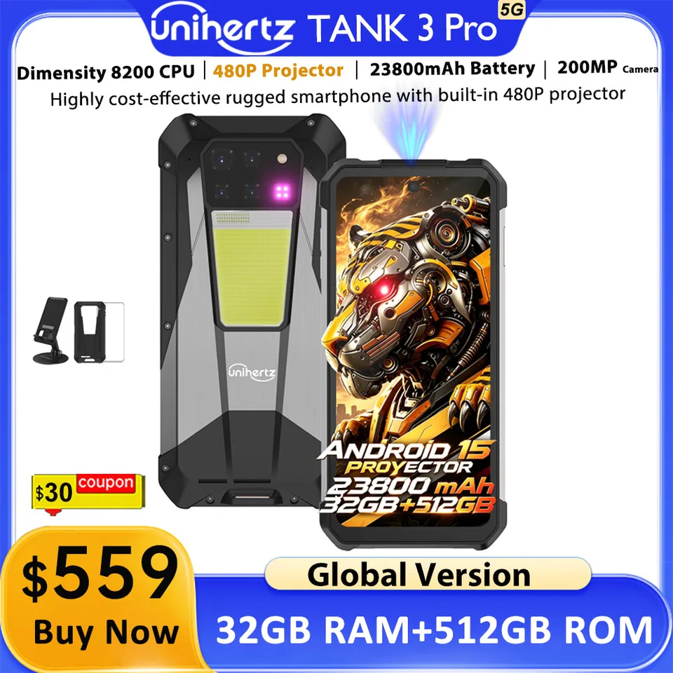 Unihertz Tank 3 Pro 8849 with 100 Lumens 120Hz Projector ,32GB