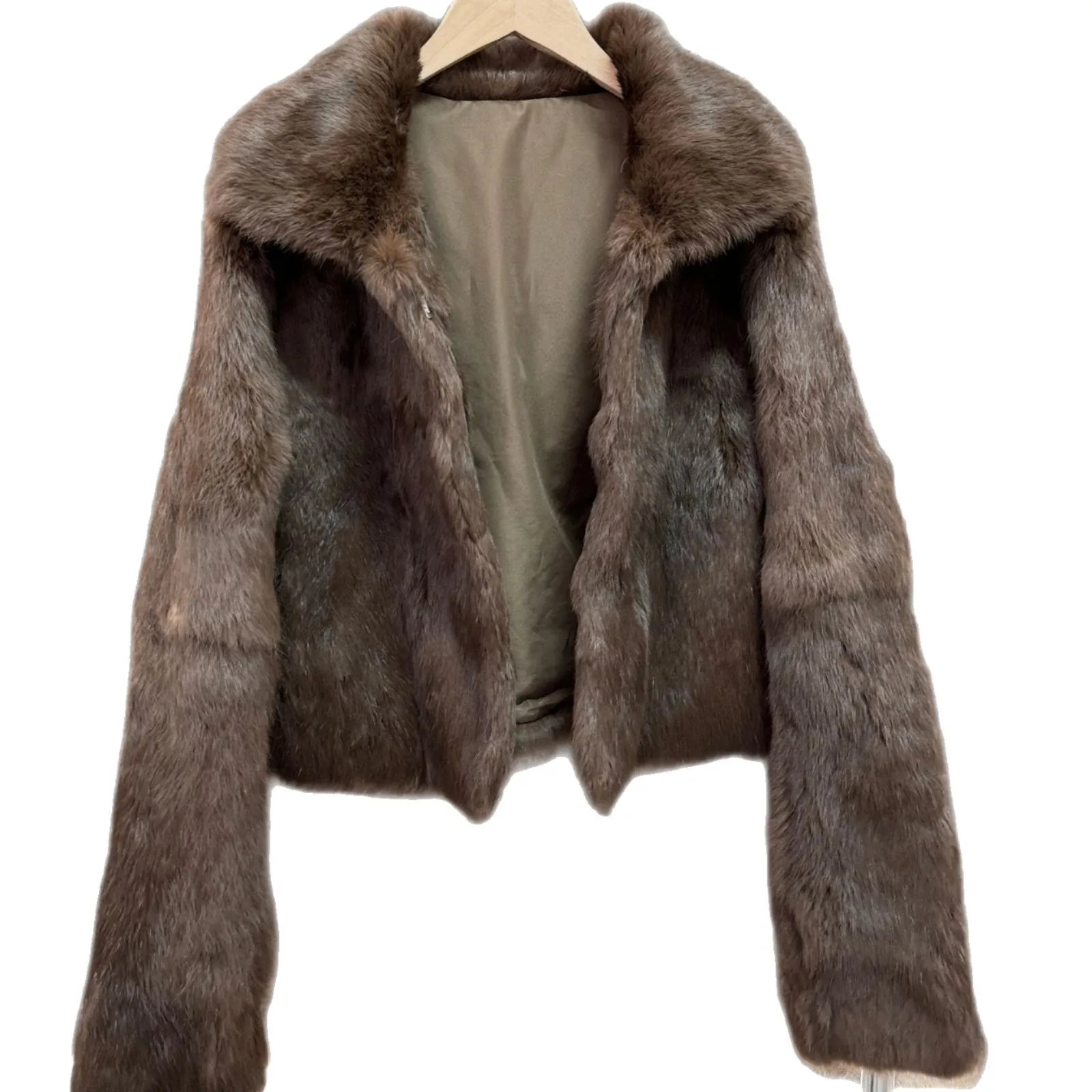 2025 المرأة الشتاء حجم واحد سترة الفراء الحقيقي الرجعية البني التلبيب طوق قصيرة فرو المنك سترة للإناث 100% معطف فرو الأرنب الحقيقي #5