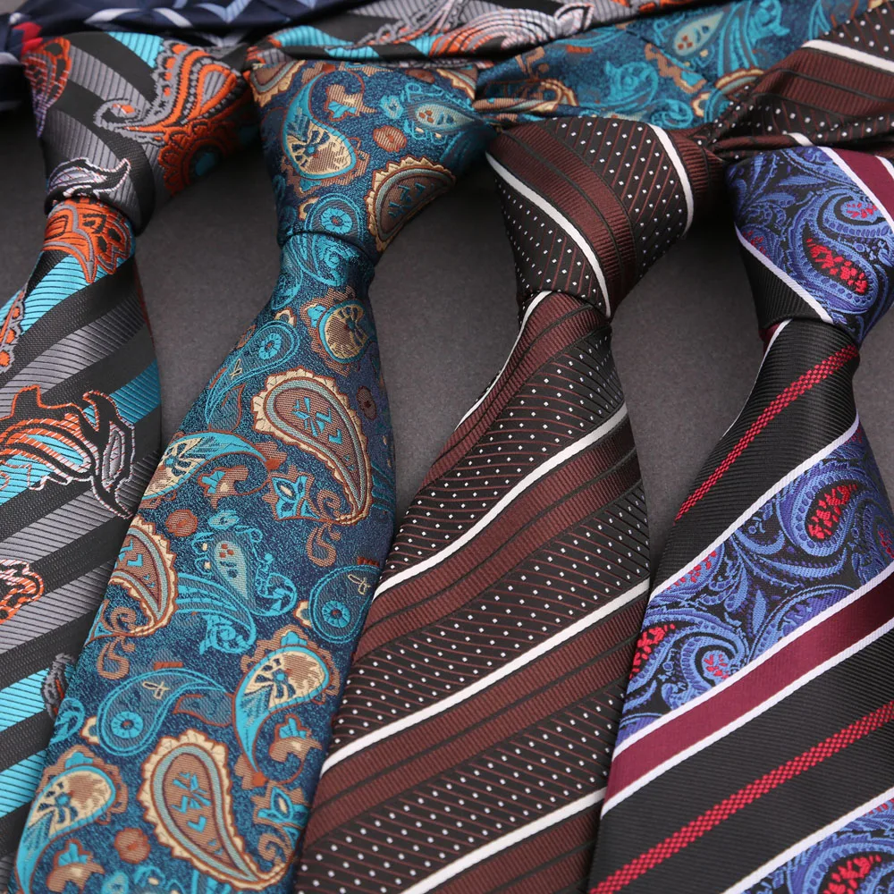 Мужской галстук Фестивальный модный полосатый клетчатый галстук Оранжевый темно-синий Gravata для мужчин Тонкий пейсли с цветочным принтом Свадебный галстук Corbatas