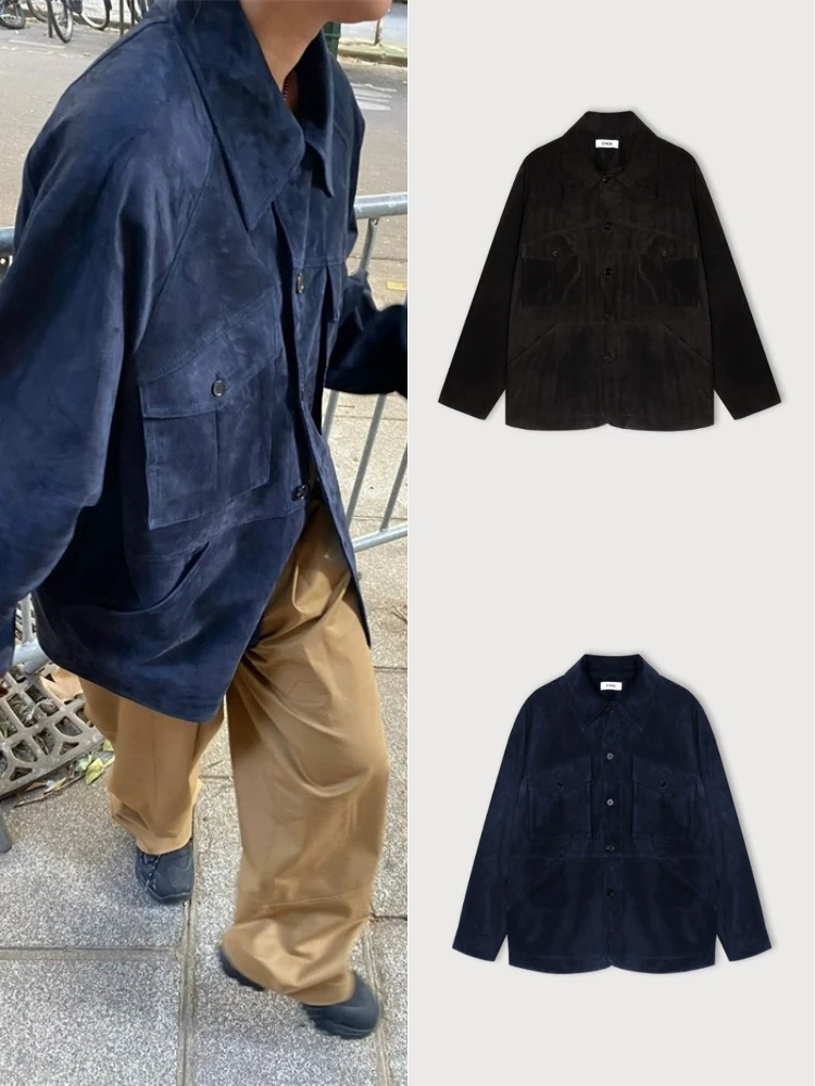 

Sle Suede Jaet Women's Loose Fit with Multiple kets Casual Workwear Flip Collar Outerwear Faionable Slimming