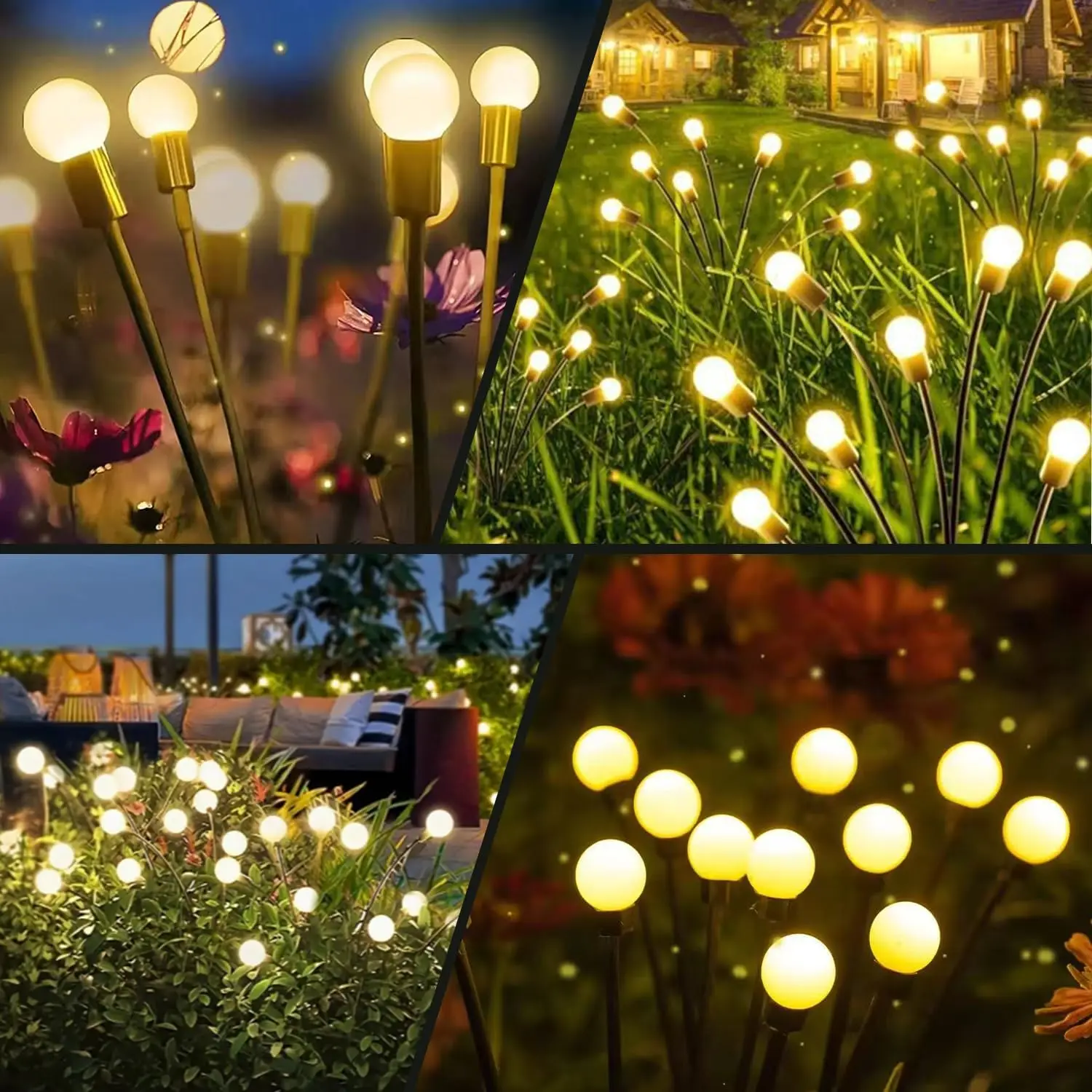 태양광 정원등 야외 방수 6개입 유연한 티타늄 와이어 반딧불이 조명 파티오 마당 산책로용