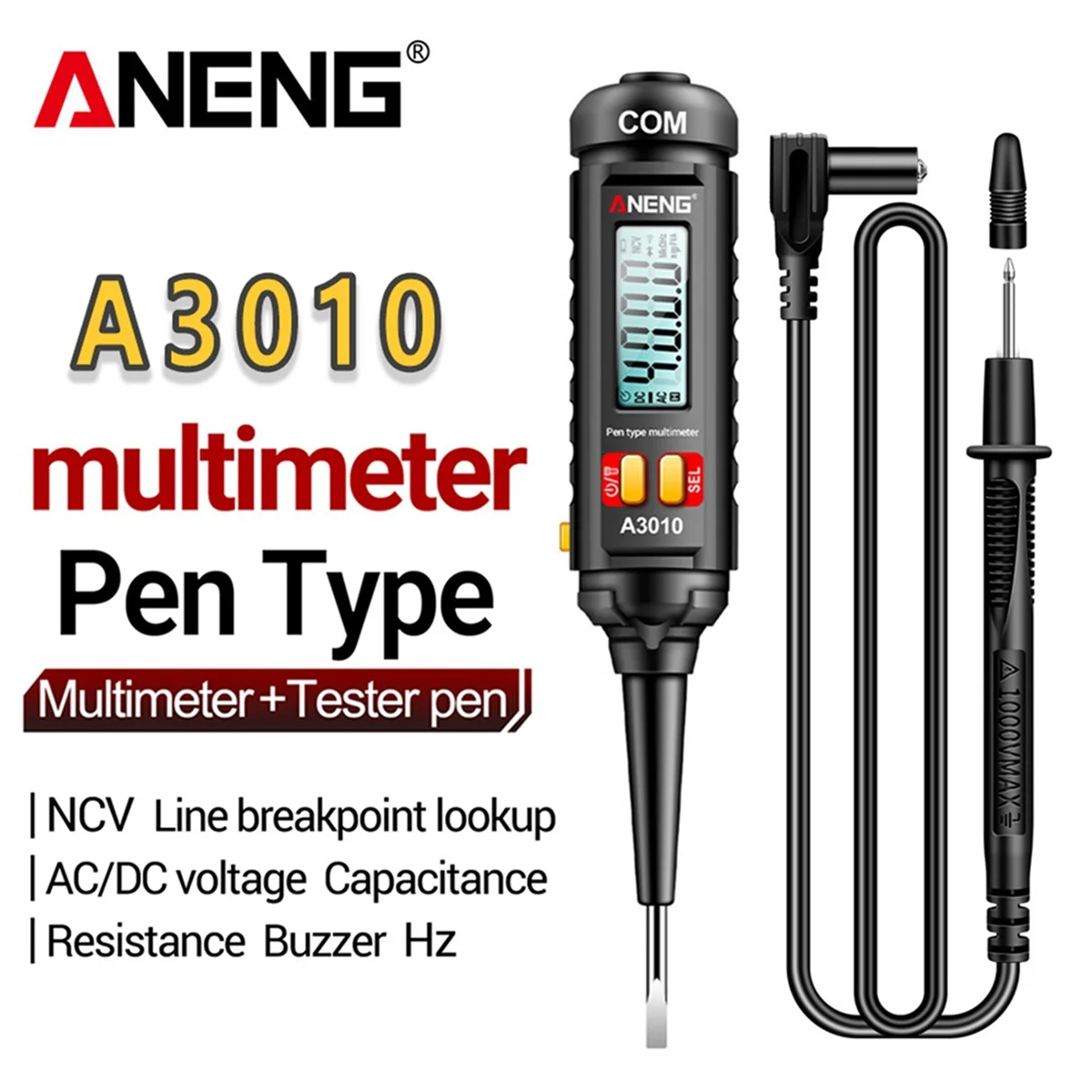 A56XQ ANENG A3010 4000 Counts Pen-Type Multimeter True-RMS Backlight Multi Meter Digital Auto Range Tester LCD Electrician Tools
