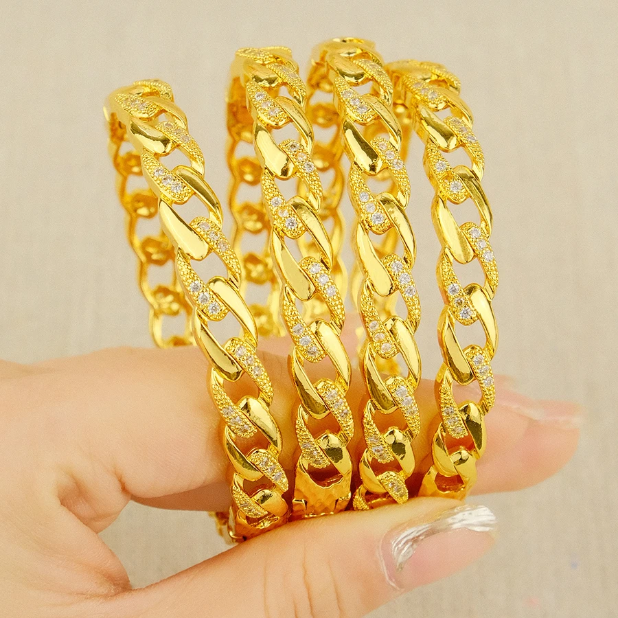 Dubai Women\'s Bracelet Gold Plated Indian African Hard Bracelet Charming Wedding Ethiopia Arab Handmade Jewelry Luxury