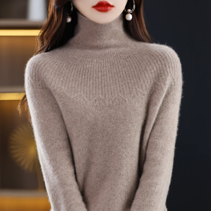 

First-line ready-to-wear high lapel sweater women 100 pure wool base sweater new autumn winter knitted sweater cashmere sweater