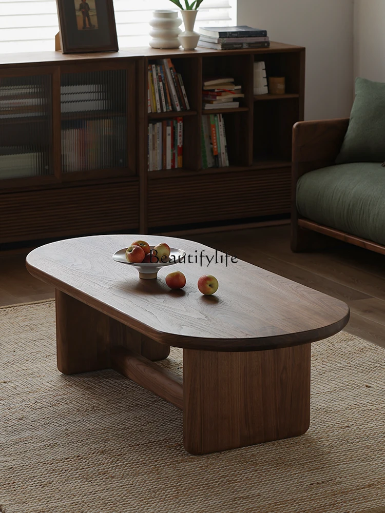 Black Walnut Living Room Retro Coffee Table Nordic Simple Semicircle Rectangular Tea Table Small Apartment