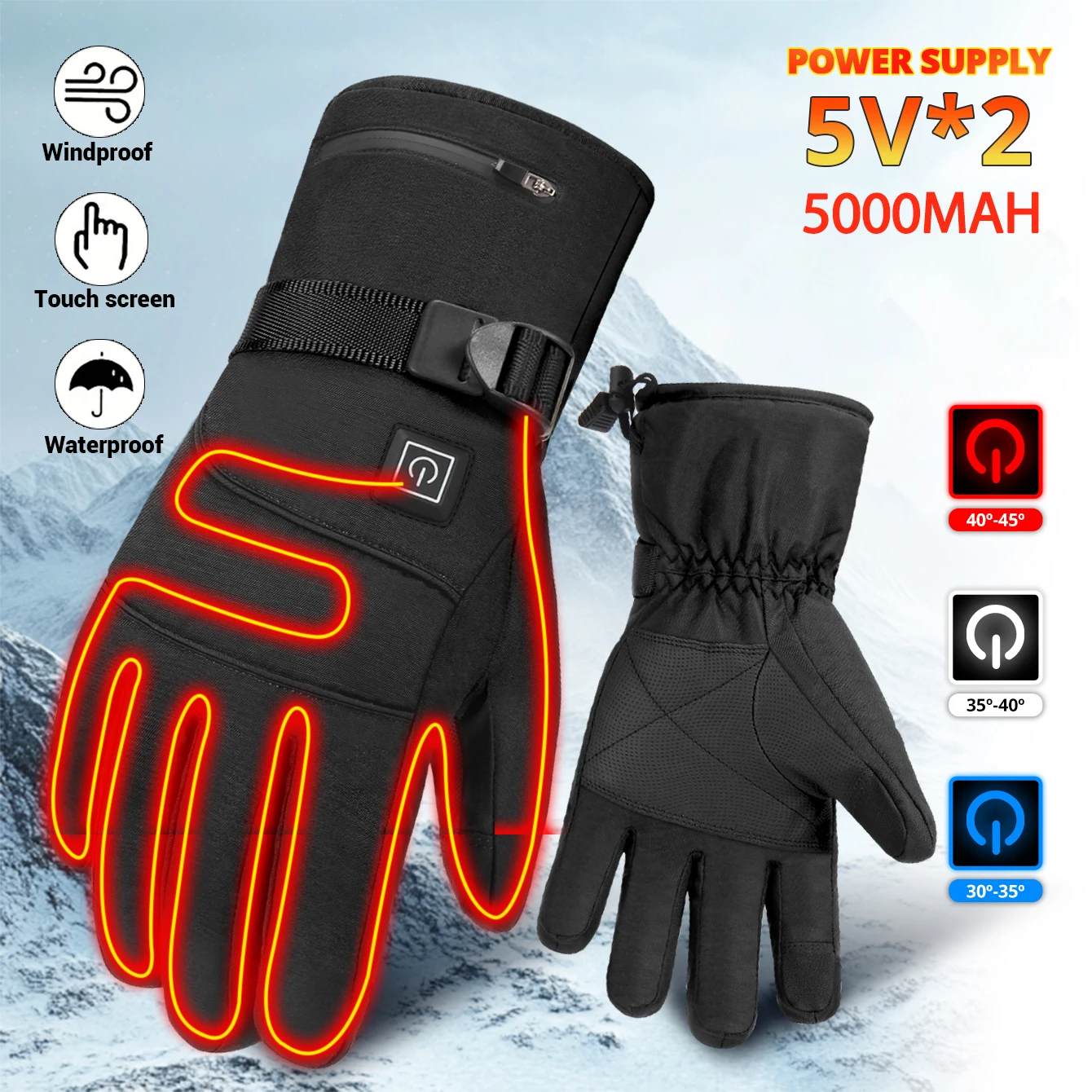 

Heated Gloves Rechargeable 5000mah Electric Heated Skiing Gloves Outdoor Sports Warmer Winter Thermal Gloves