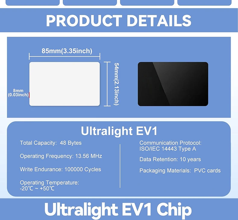 NFC Ultra Light EV1 13,56 MHz 48 Byte kontaktlose leere PVC-Tastenkarte – Detail 2