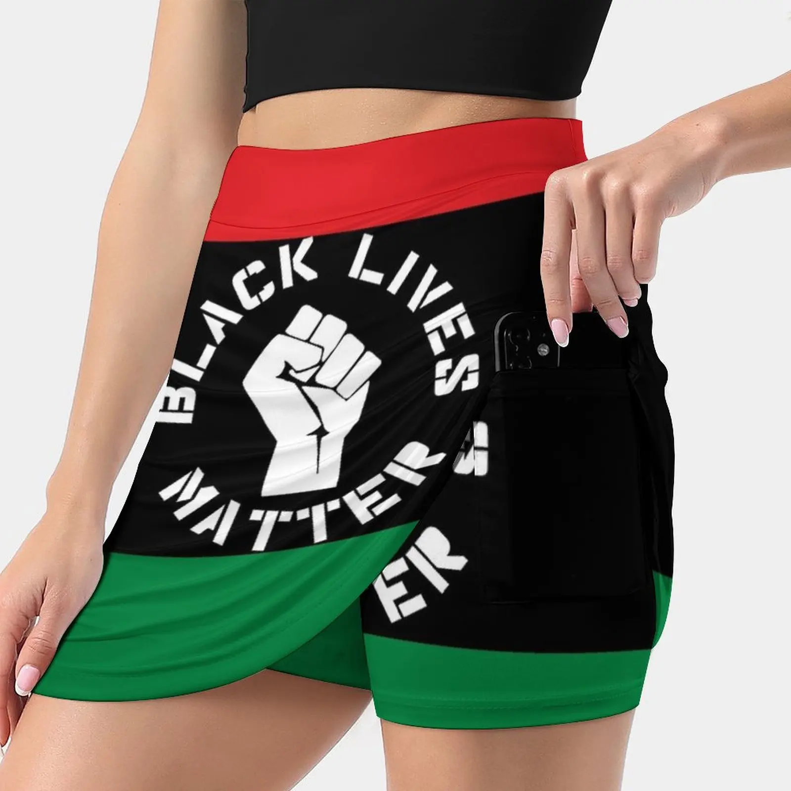 Black Lives Matter Fist , Unia Flag , Pan-African , Black Women's skirt With Hide Pocket Tennis Skirt Golf Skirts Badminton