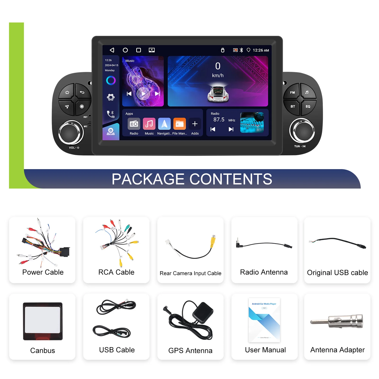 Podofo 7 Zoll Autoradio 2 DIN 4+64G Android Auto-Multimedia-Player für Fiat Panda 2013-2020 Kabelloses Carplay Auto-Audio Android Auto MirrorLink 4G GPS WIFI – Detail 4