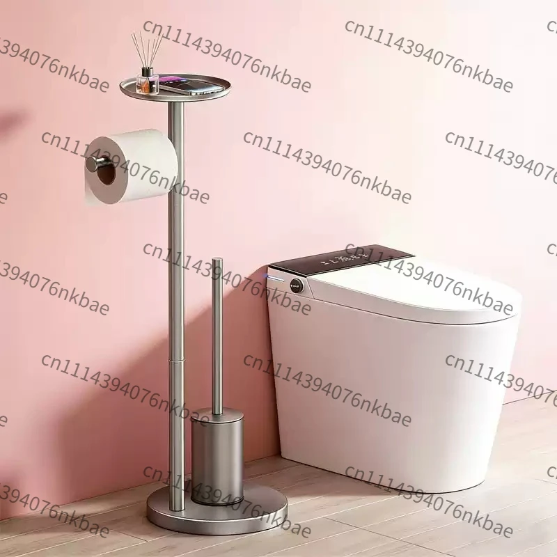 Black Stainless Steel Floor Standing Toilet Paper Holder, Odor Proof Toilet Brush Combo for Hotel & Home Bathroom