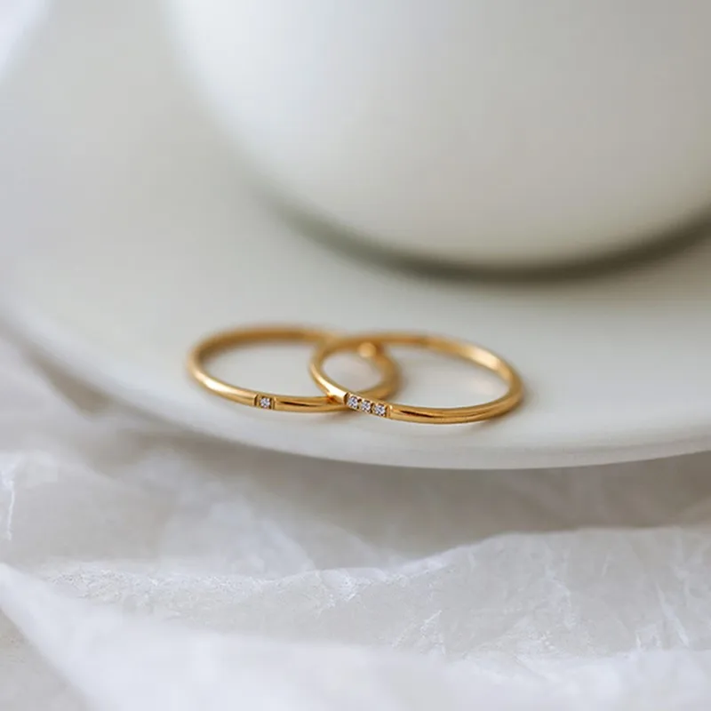 1mm Thin Stainless Steel CZ Inlay Stackable Ring Wedding Band for Women Girl Size 3-10