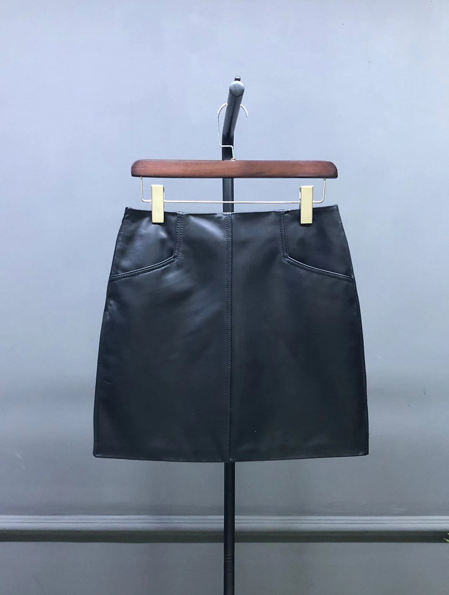 

Bla eepskin Skirt Cold Brew Oil Wax Genuine Leather Bodycon Slimming A-Line Skirt Women's Daily Wear mid Waist