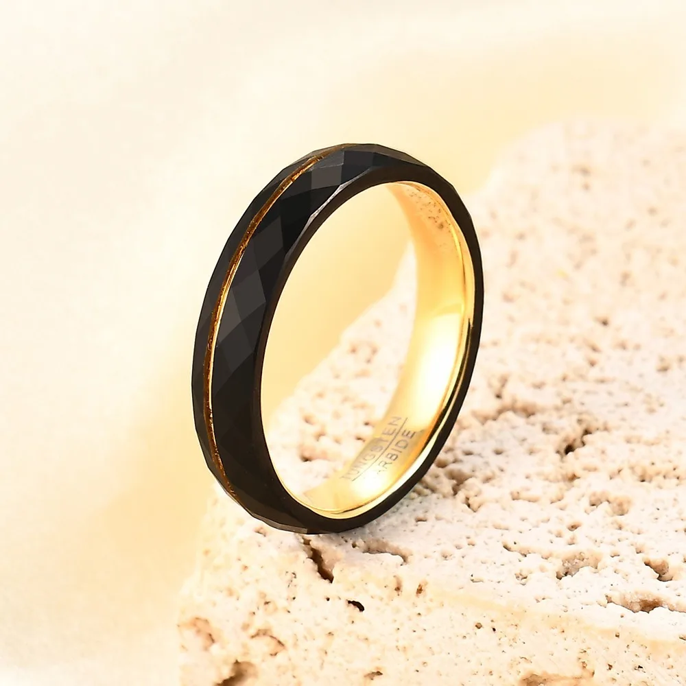 Somen 4mm Hammered Tungsten Carbide Rings For Men Thin Gold Color Grooved Wedding Band Ring Engagemment Jewelry Comfort Fit