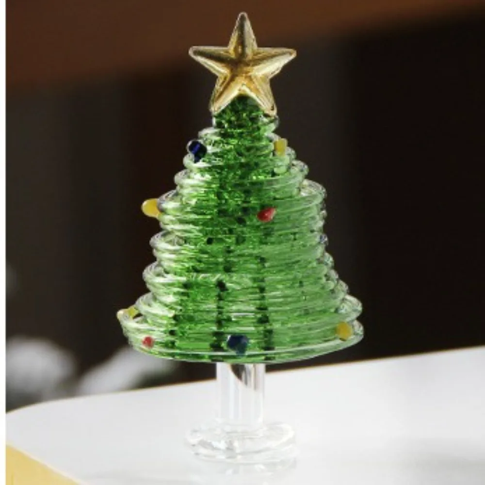 Home Decor Kristal Kerstboom Handgemaakte Geborsteld Glas Kerstboom Beeldjes Ambachten Mini Kerstversiering Miniatuur