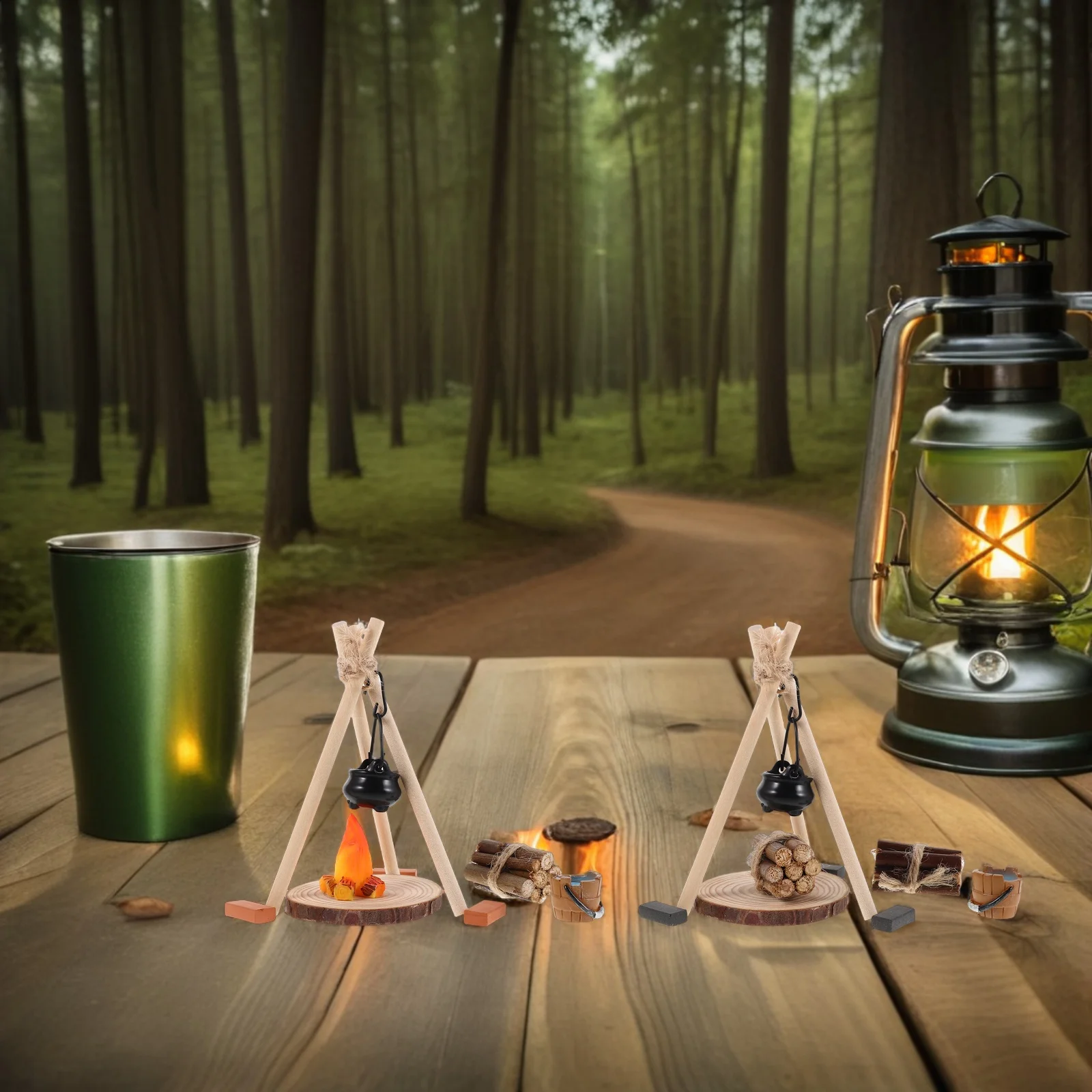 26 قطعة موقد نار المخيم المصغر مع وعاء الحطب الواقعي لبيت الدمى الجنية حديقة عيد الميلاد الشتاء المشهد المشهد الصغير