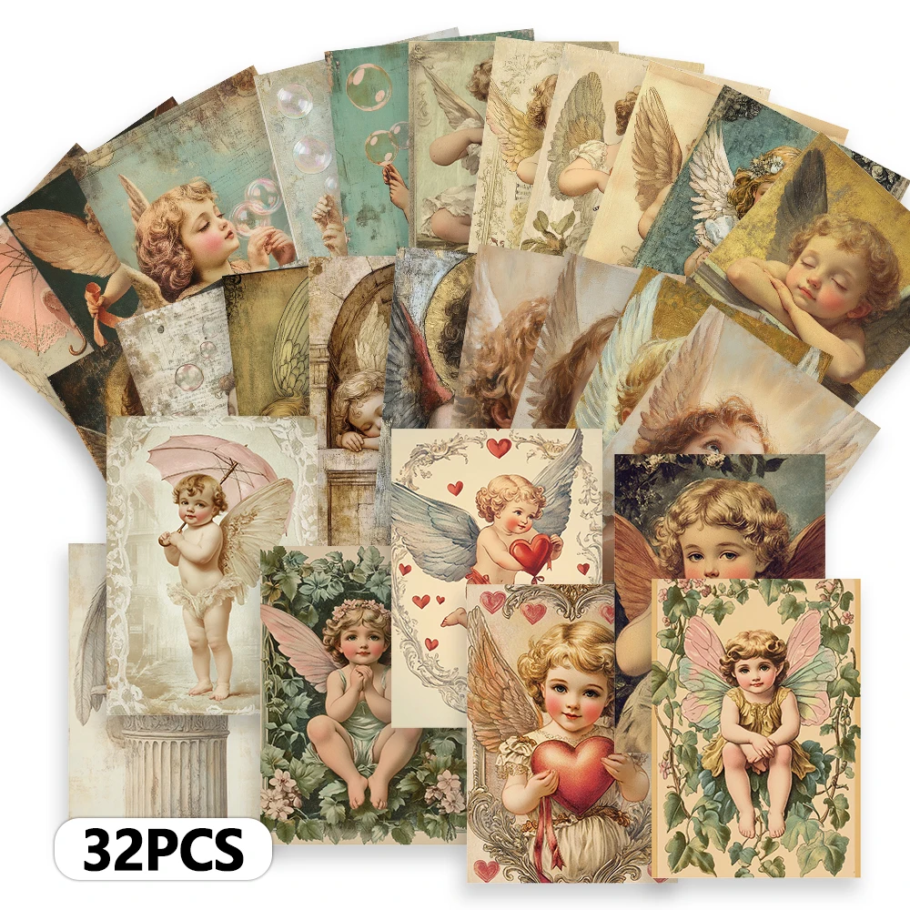 32 Stück viktorianische Vintage handgezeichnete Postkartenserie, Grußkarten mit Engelsthema, Wandaufkleber, Schlafzimmerdekoration, Retro-Postkarten