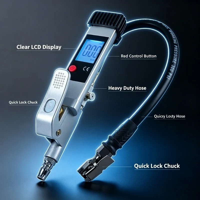 Portable Digital Tyre Pressure Gauge Inflator Gun Car Tire Air Pressure Meter For Vehicle Maintenance
