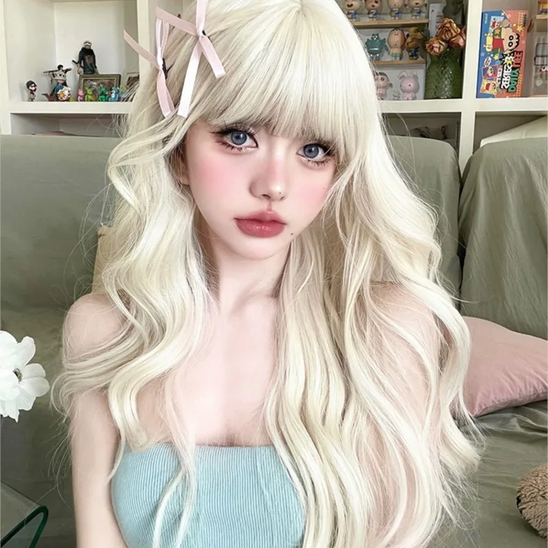 

Wig female long blonde wavy hair daily full cover