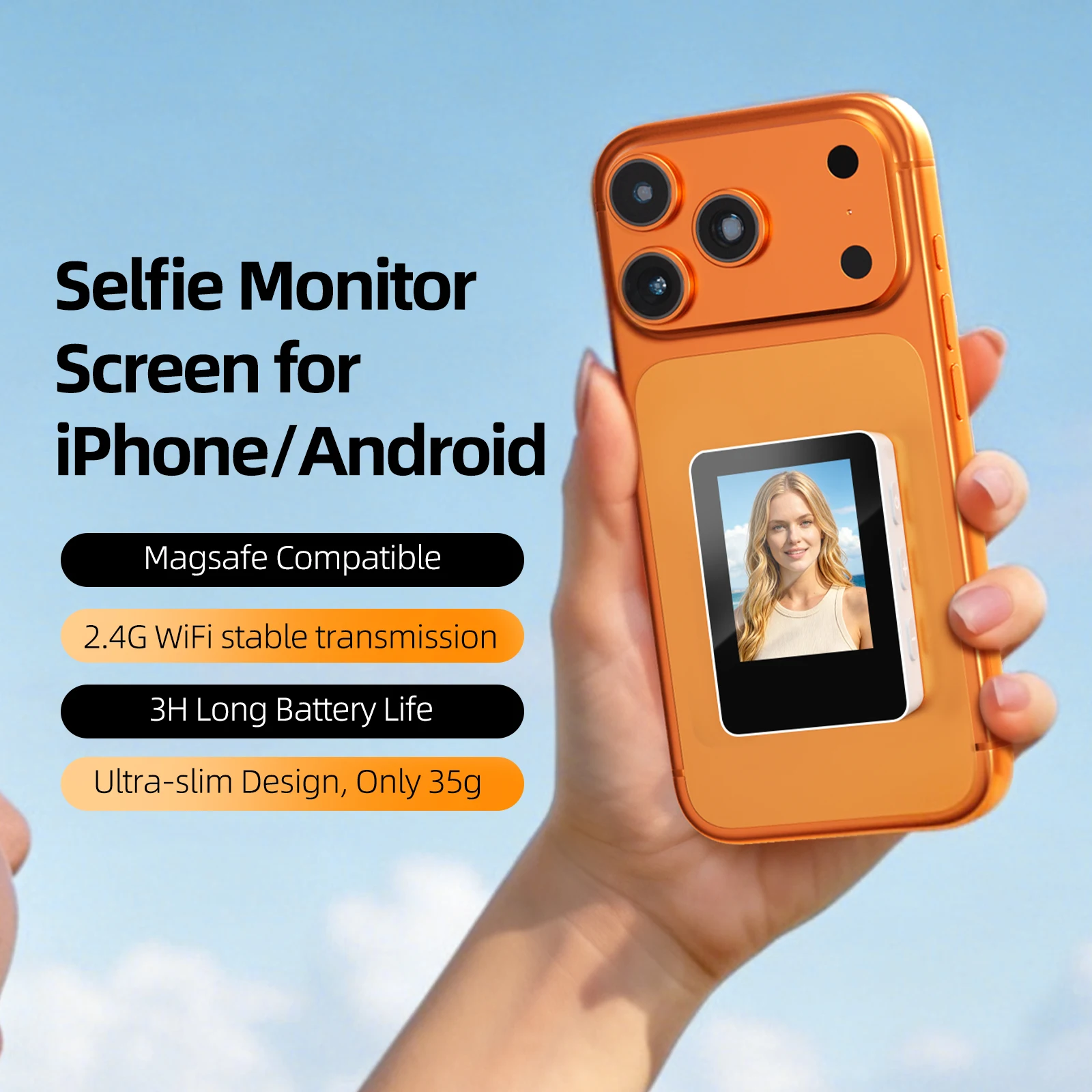 Custom 2.0 Wireless Magnetic Phone Selfie Screen Mirroring Device 2.4 Inch Multi-Size Portable Rear Camera Monitor for Vlog Live