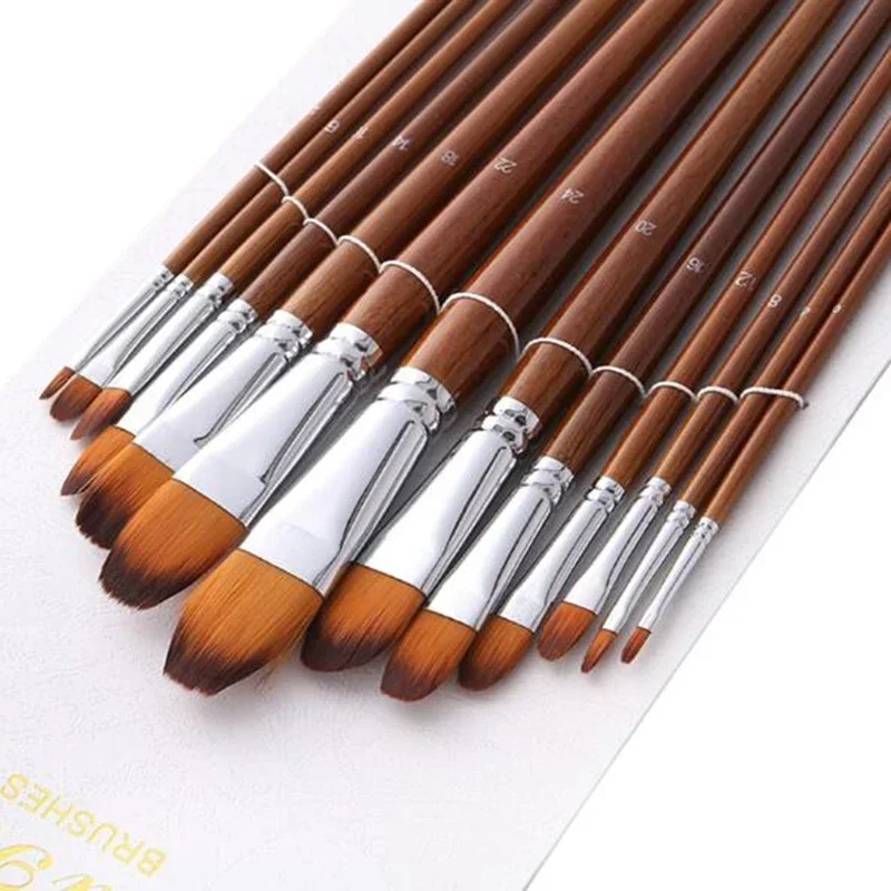 13Pcs/Set Nylon Hair Watercolor Paint Brushes Different Shape Round Plain Tip Gouache Painting Brush Set Art Supplies