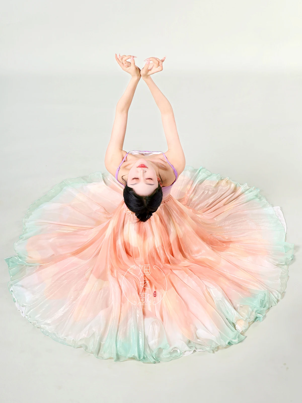 Peony flower gradient color classical dance costume 720 degree ancient style fairy air elegant large swing skirt