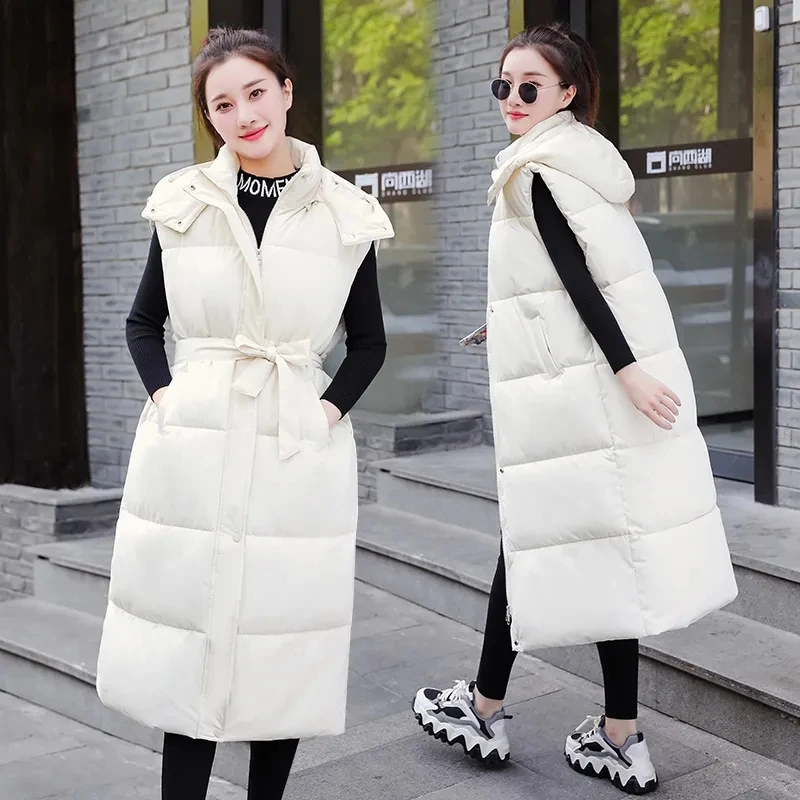 

2023 New Women's Vest Jacket Down Cotton Vest Autumn Winter Jacket Thicken Loose Long Coat Female Sleeveless Waistcoat Snow Wear