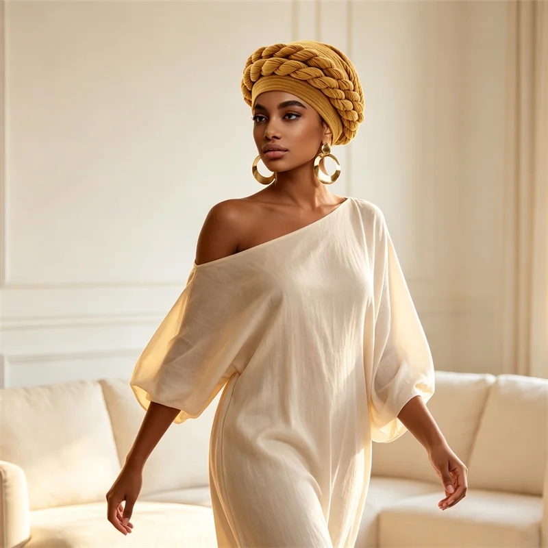New Braid Turban Cap for Women Muslim Hijab African Auto Gele Headties Bonnet Head Wrap Pleated Headscarf Beanies Turbante Mujer