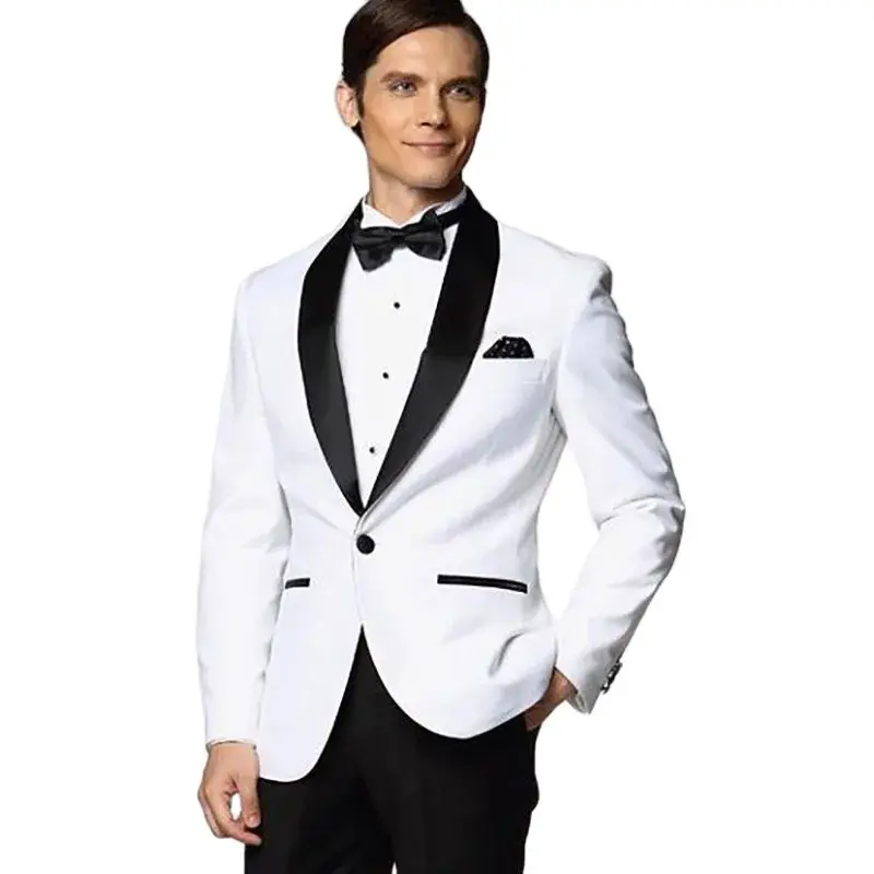 Blazer One Piece White Jacket Black Shawl Lapel One Button Slim Fit Elegant Groom Outfits Men\'s Suits Formal Wedding Occasion