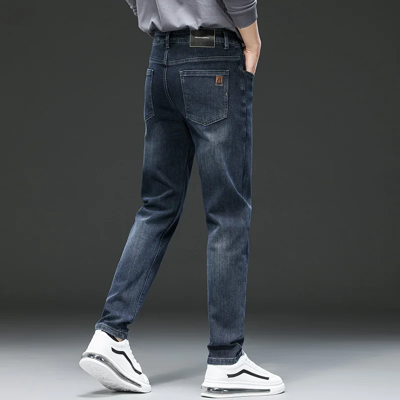 Pantalones vaqueros rectos para hombre, Jeans ajustados elásticos, color gris ahumado, moda de negocios, nuevo estilo, Otoño, 2024