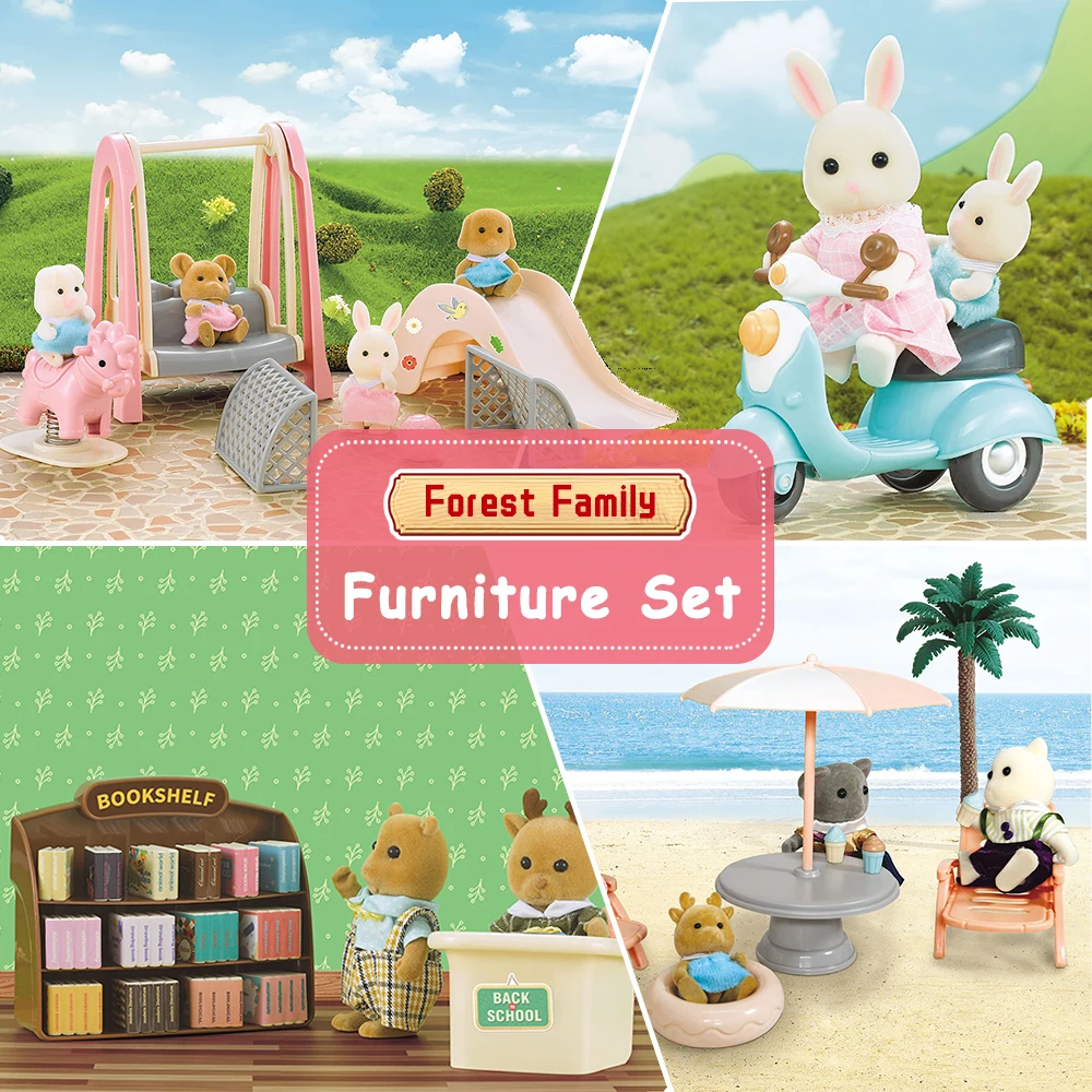 Forest Family 1:12 Dollhouse Living Room Amusement Park Animal Doll Accessories Mini Model Furniture Pretend Play For Girl Gifts