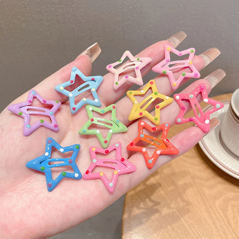 10PCS Cute Colorful Star Waterdrop Shape Hair Clips For Girls Children Lovely Hair Decoration Hairpins Kids Hair Accessories