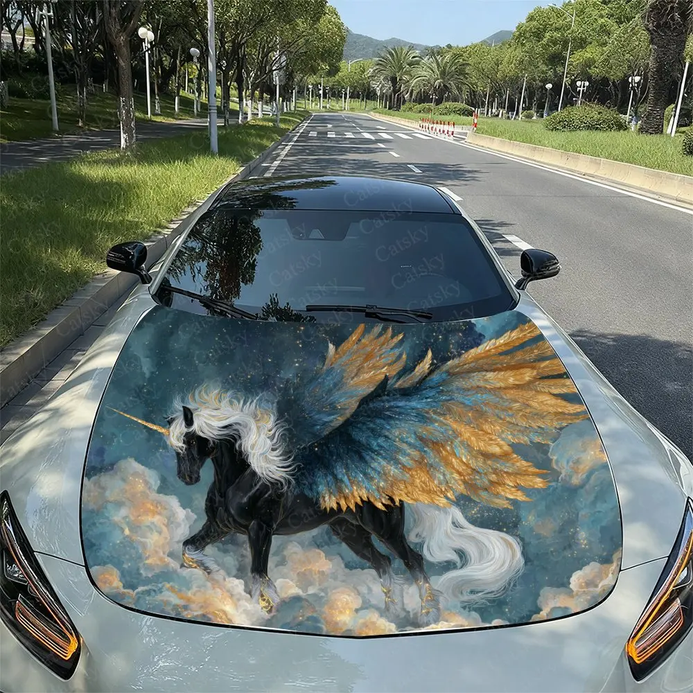 

Black Unicorn Car Hood Decal Sticker, Durable Car Vinyl Wraps Suitable For Most Vehicles, Car Engine Hood Protective Film Gift,C