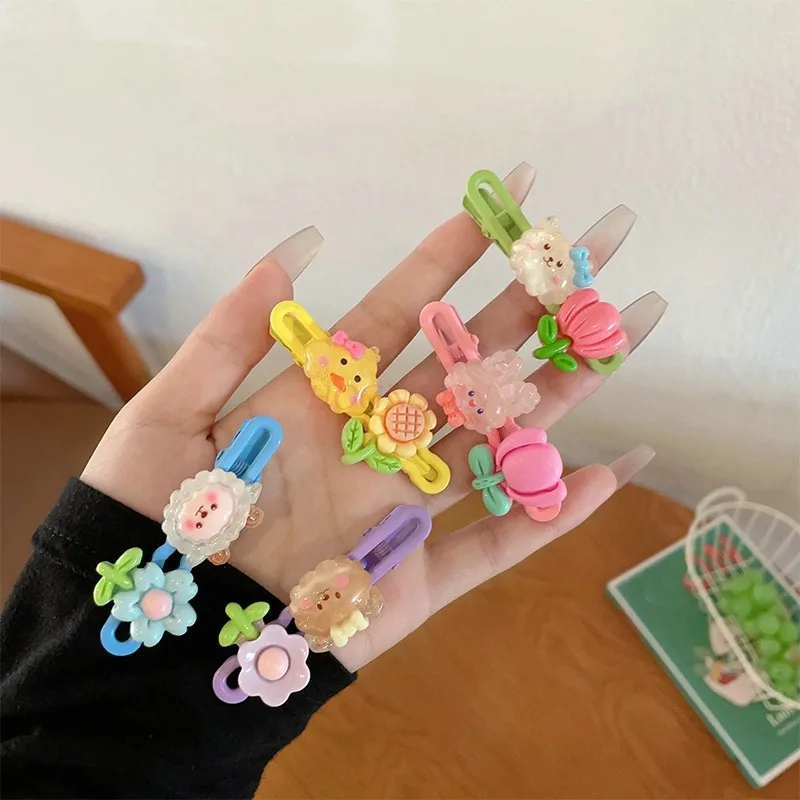 لطيف زهرة دبوس الشعر فتاة أغطية الرأس الكرتون بطة الفم كليب دبوس الشعر الملونة كليب