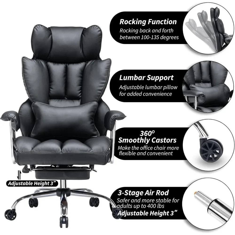 Executive Office Chair for Heavy People, High Back Computer Chair with Foot Rest, Height Adjustable Office Chair