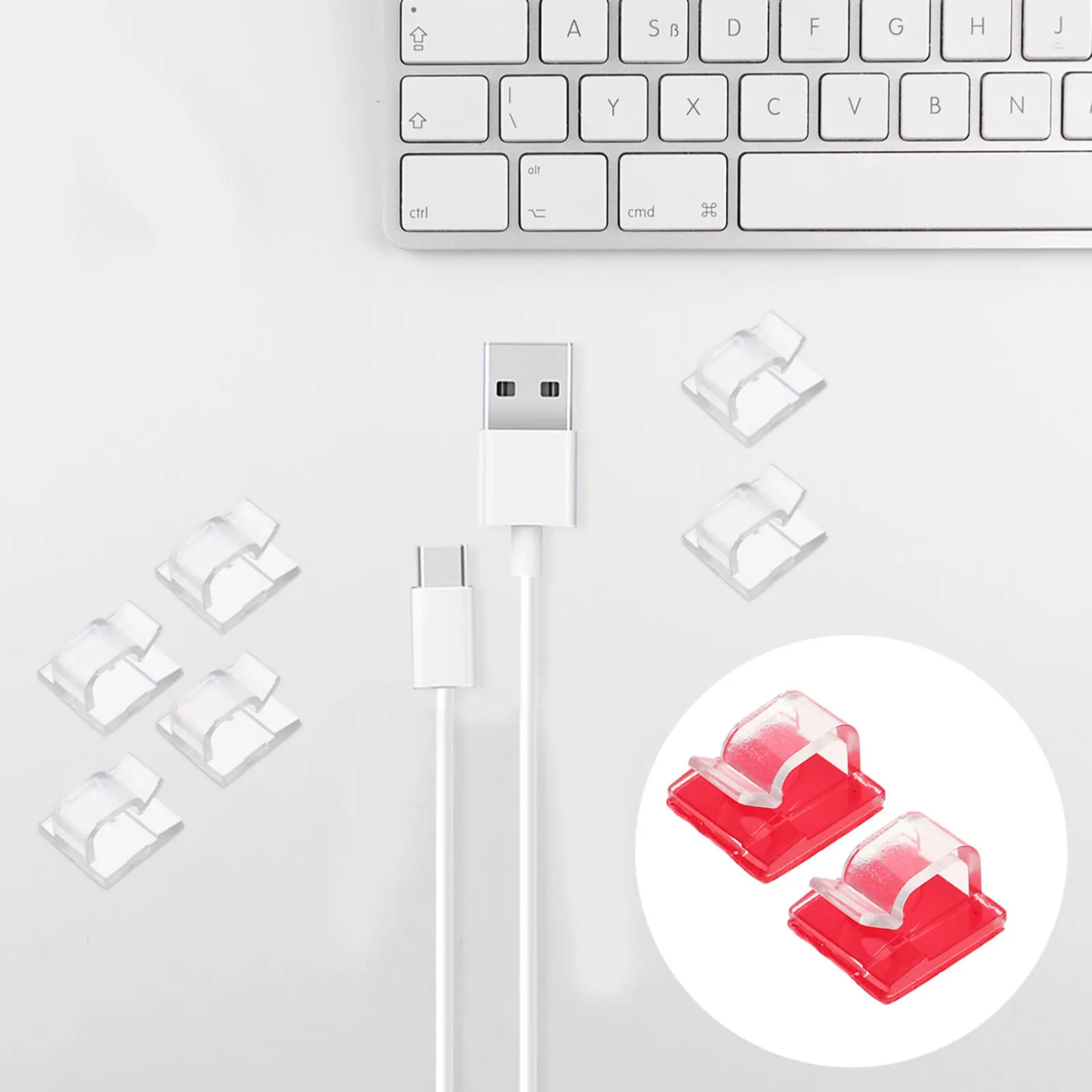 

50pcs Cable Management Holder Self Adhesive Wire Fixer Transparent Plastic Cord ganizer for Desk Home Office Use