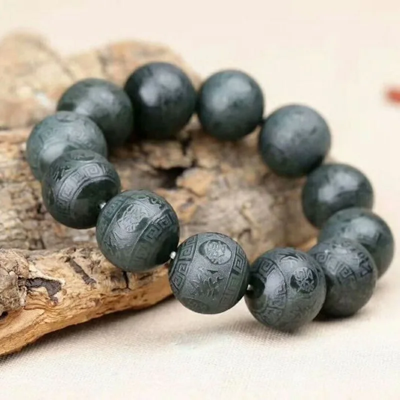 hotan-green-jade-six-character-mantra-18mm-round-bead-natural-stone-men's-bracelet