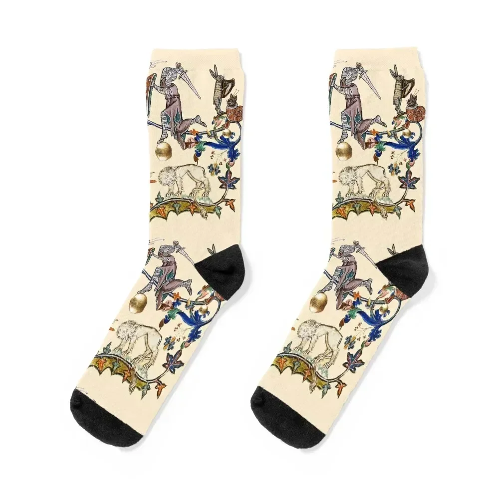 MEDIEVAL KNIGHT FIGHTING SNAIL,DRAGON AND LION by Bulgan Lumini Socks Rugby fashionable anti-slip Run Boy Child Socks Women's