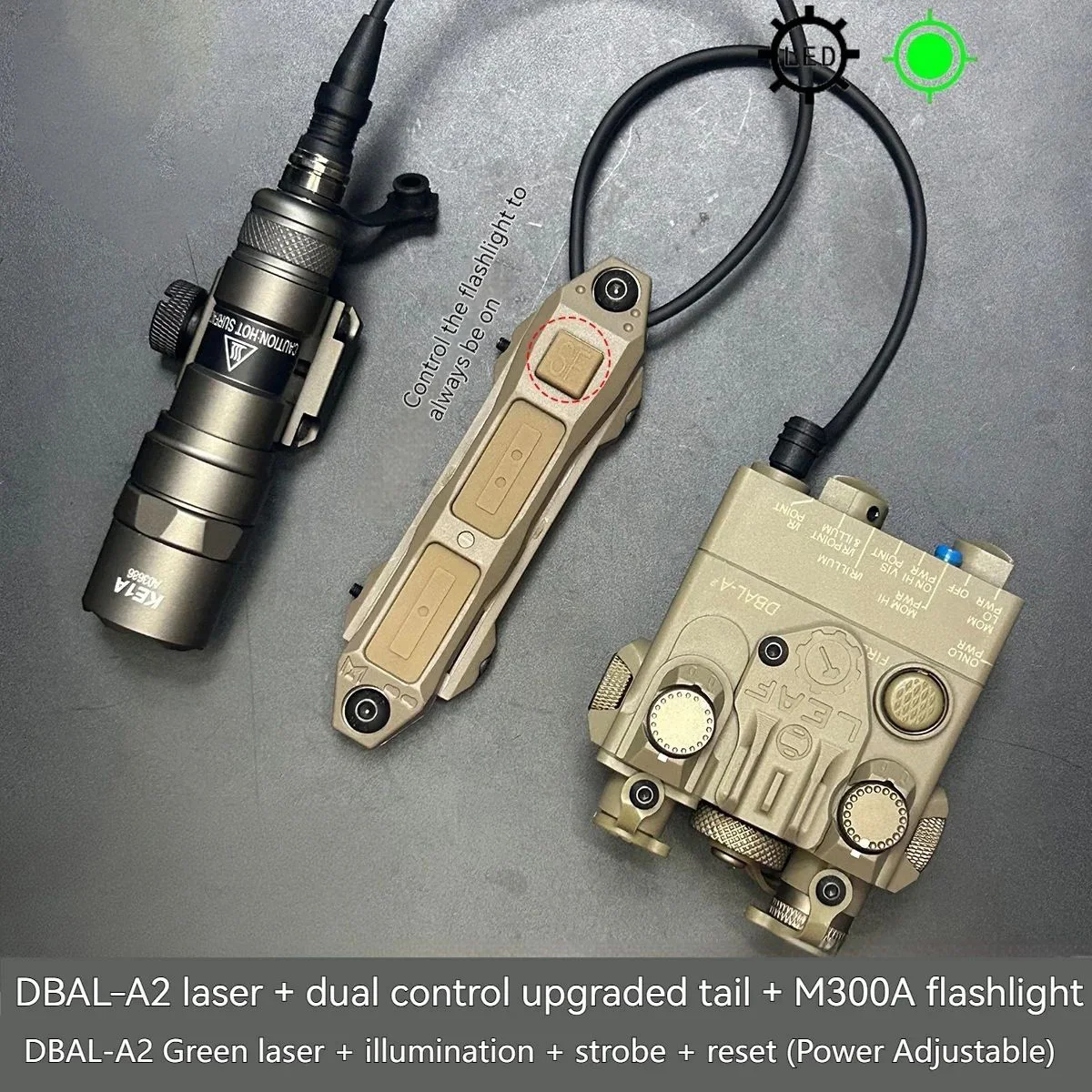 DBAL-A2 Tactical Flashlight Kit with LED High Intensity Illumination Red & Green Laser Designator for Outdoor Sports & Hunting